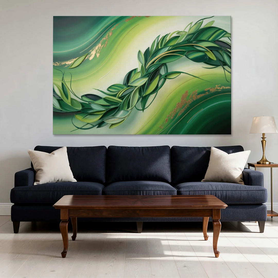 Lush Verdant Essence Green Abstract - Canvas Wall Art - Sofa - 60x40