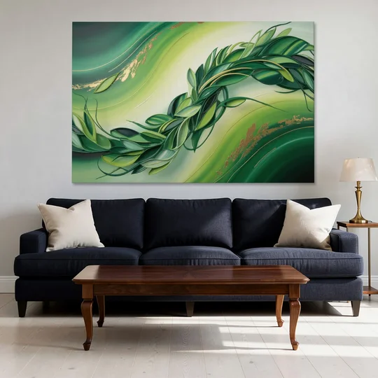 Lush Verdant Essence Green Abstract - Canvas Wall Art - Sofa - 60x40