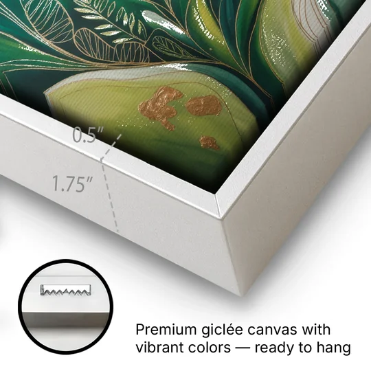 Lush Verdant Harmony Green Abstract - White Framed Canvas Wall Art - Gallery Wrap Corner
