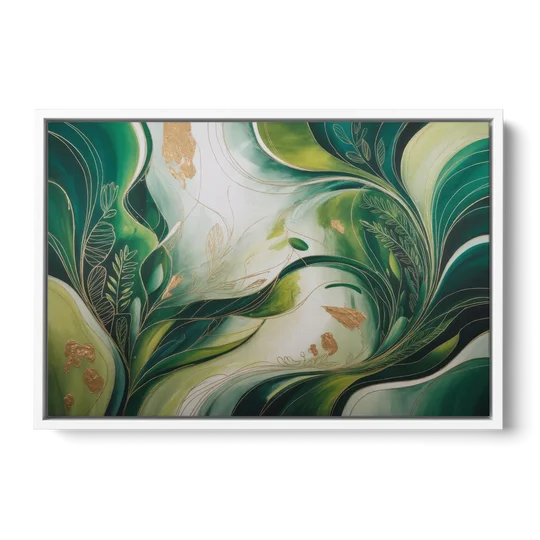 Lush Verdant Harmony Green Abstract - White Framed Canvas Wall Art - Front