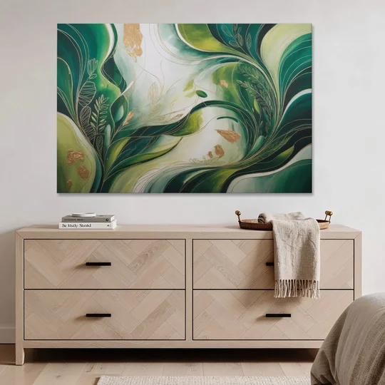 Lush Verdant Harmony Green Abstract - Canvas Wall Art - Coffee Table - 60x40