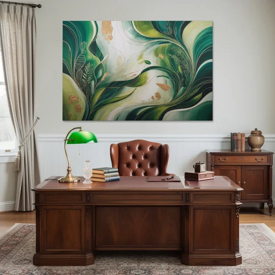 Lush Verdant Harmony Green Abstract - Canvas Wall Art - Office - 60x40