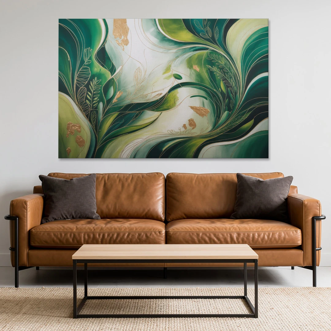 Lush Verdant Harmony Green Abstract - Canvas Wall Art - Sofa - 60x40