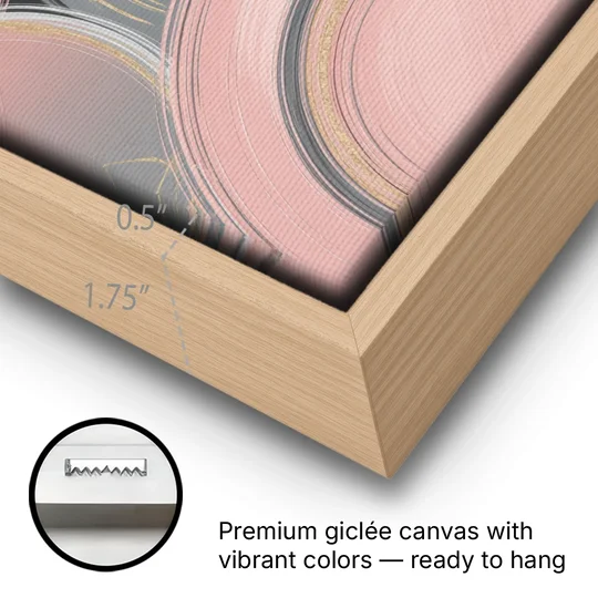 Luxurious Elegance Pink and Grey Abstract - Oak Framed Canvas Wall Art - Gallery Wrap Corner