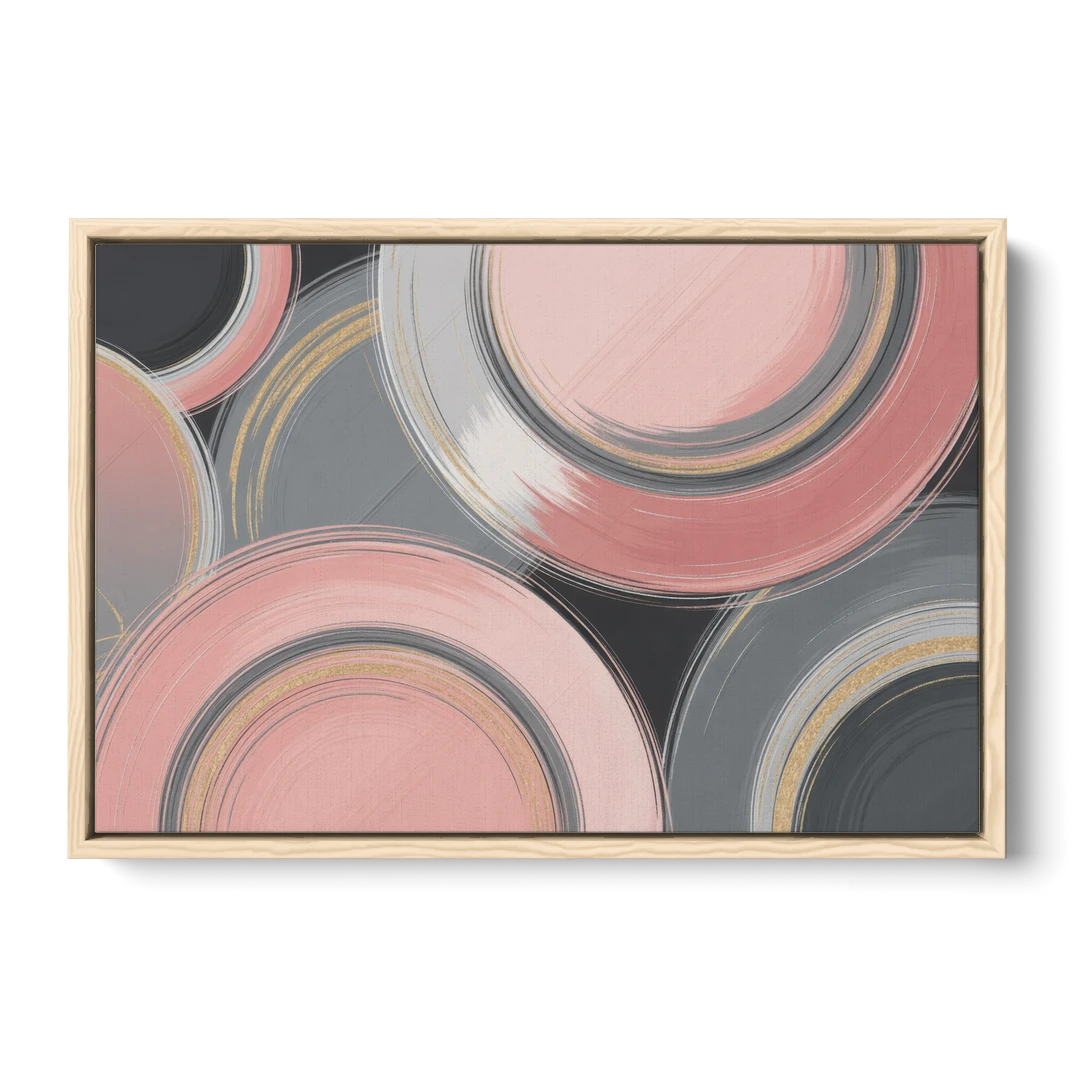 Luxurious Elegance Pink and Grey Abstract - Oak Framed Canvas Wall Art - Front