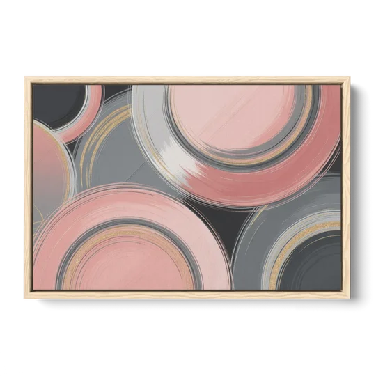 Luxurious Elegance Pink and Grey Abstract - Oak Framed Canvas Wall Art - Front