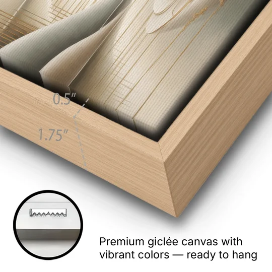 Luxurious Flowing Forms Beige Abstract - Oak Framed Canvas Wall Art - Gallery Wrap Corner