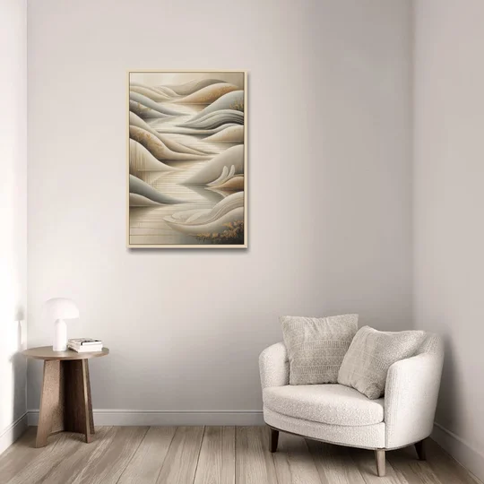 Luxurious Flowing Forms Beige Abstract - Oak Framed Canvas Wall Art - Sofa - 24x36