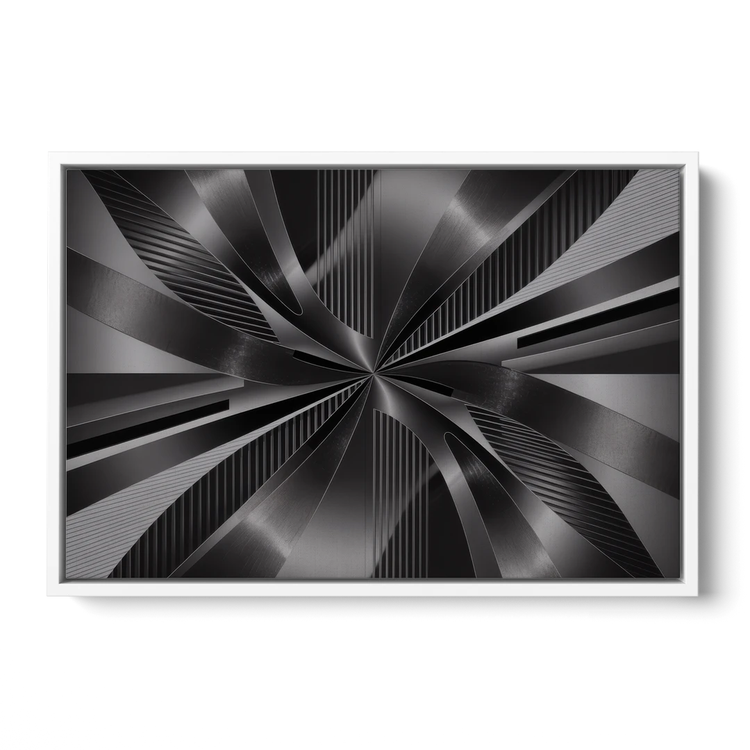 Luxurious Fluidity Black and Grey Abstract - White Framed Canvas Wall Art - Front