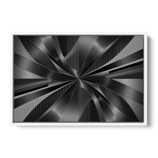 Luxurious Fluidity Black and Grey Abstract - White Framed Canvas Wall Art - Front