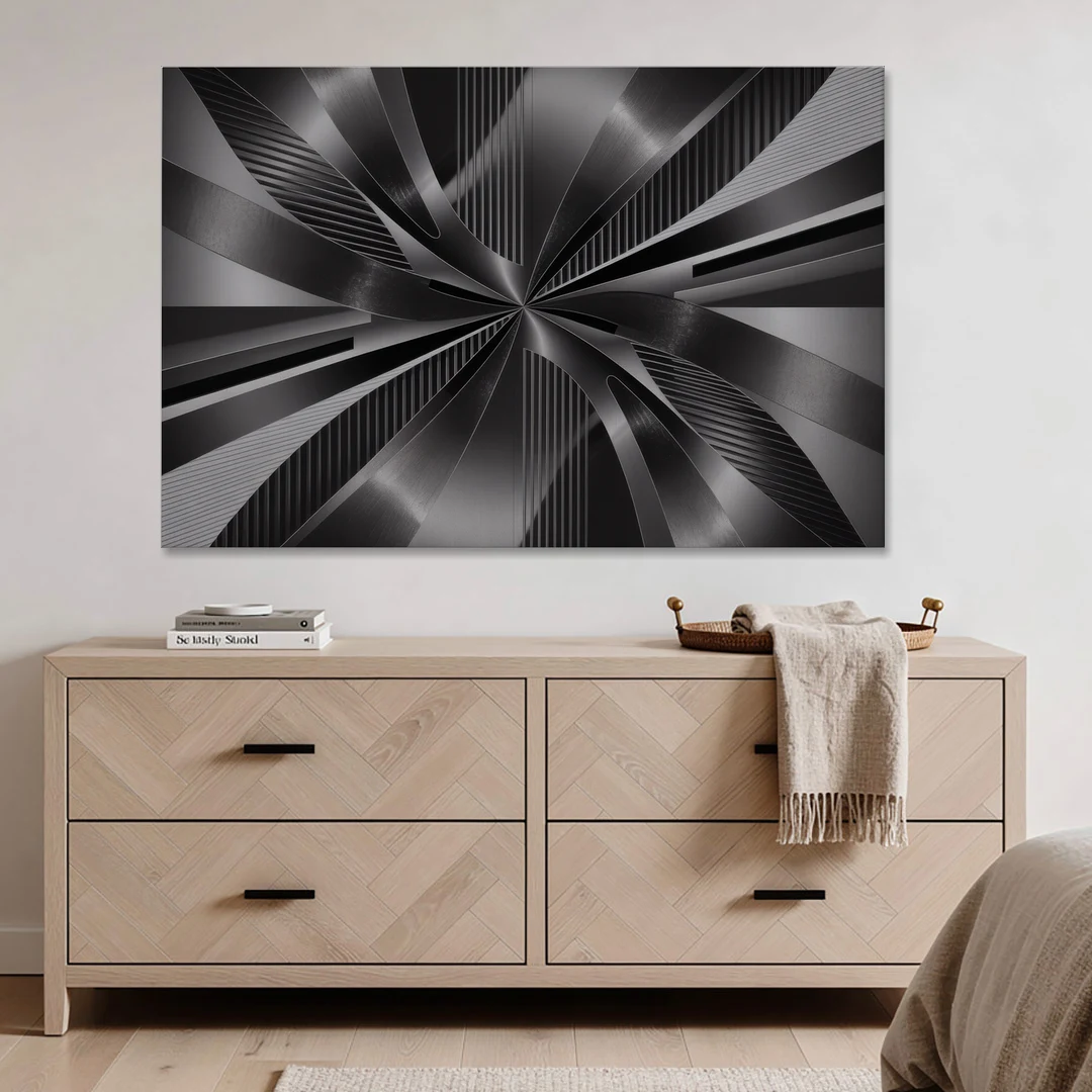 Luxurious Fluidity Black and Grey Abstract - Canvas Wall Art - Coffee Table - 60x40