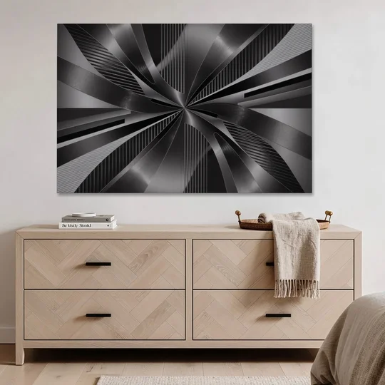 Luxurious Fluidity Black and Grey Abstract - Canvas Wall Art - Coffee Table - 60x40