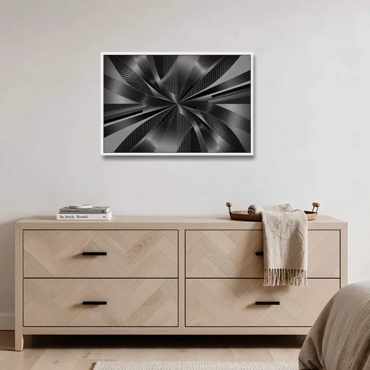 Luxurious Fluidity Black and Grey Abstract - White Framed Canvas Wall Art - Coffee Table - 36x24