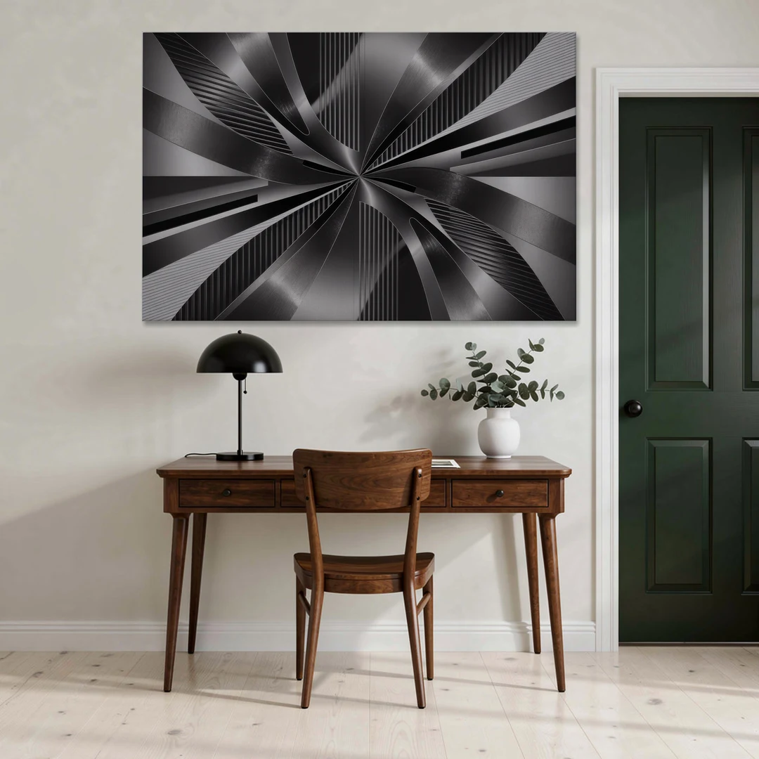 Luxurious Fluidity Black and Grey Abstract - Canvas Wall Art - Office - 60x40