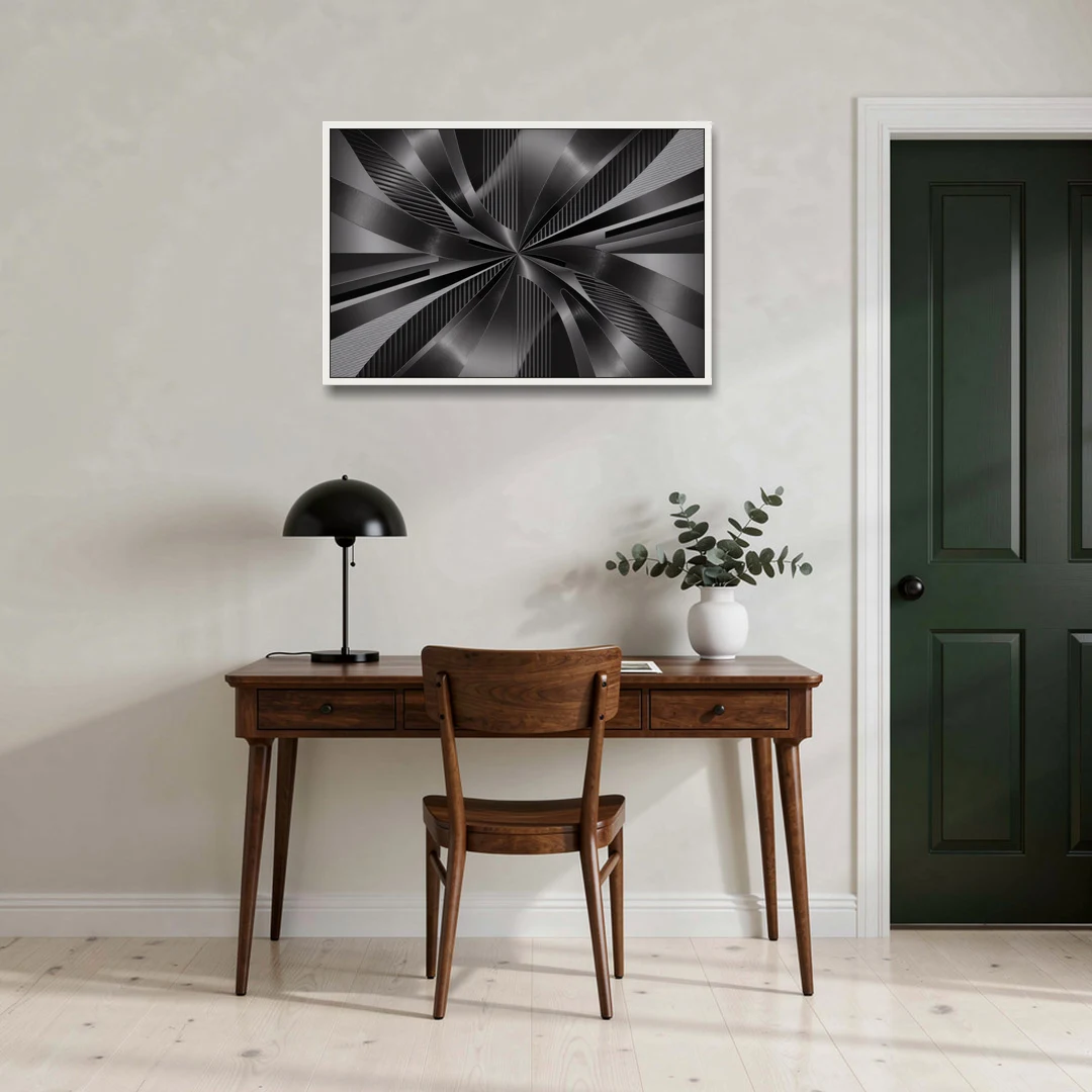 Luxurious Fluidity Black and Grey Abstract - White Framed Canvas Wall Art - Office - 36x24