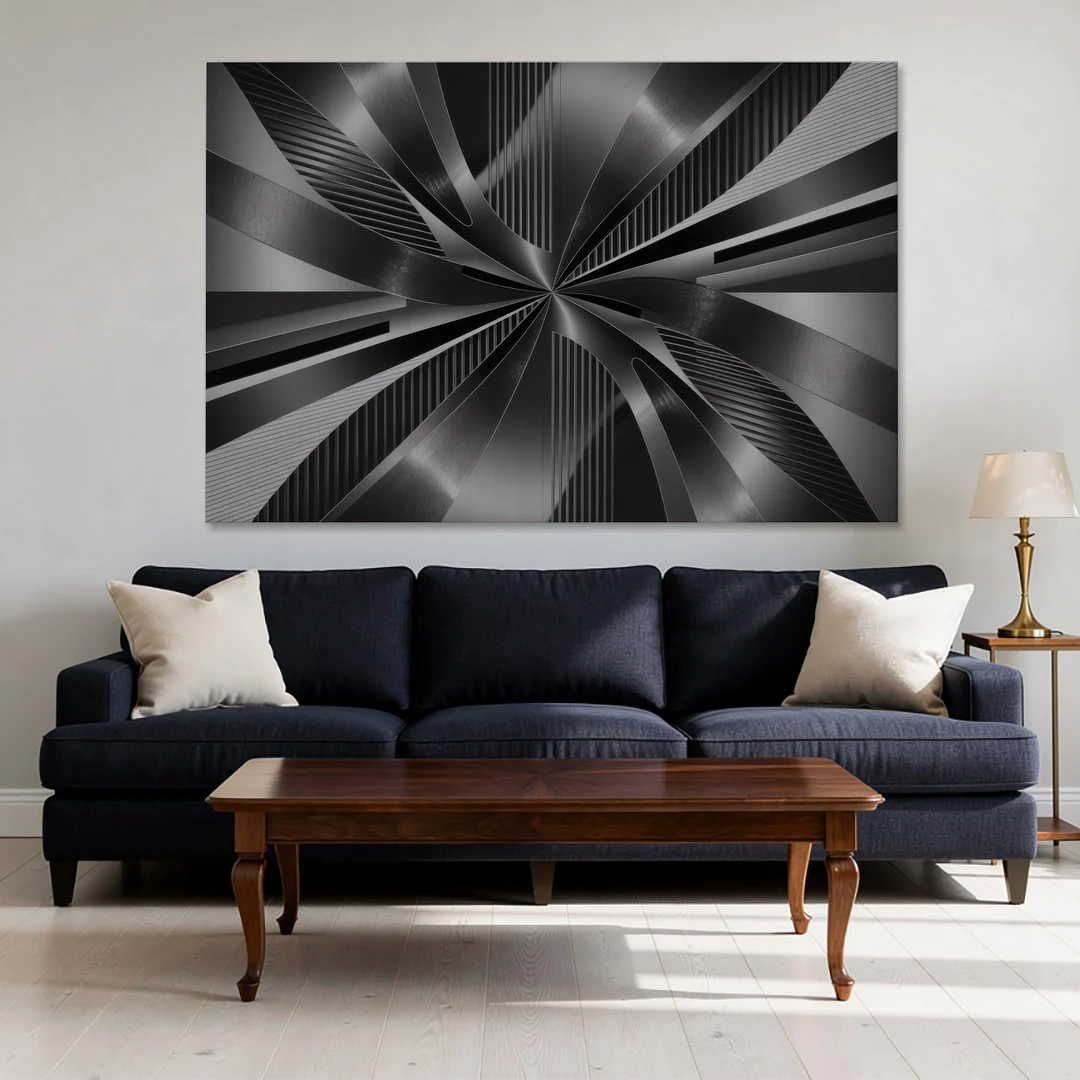 Luxurious Fluidity Black and Grey Abstract - Canvas Wall Art - Sofa - 60x40
