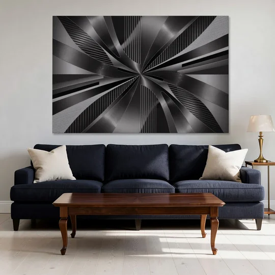Luxurious Fluidity Black and Grey Abstract - Canvas Wall Art - Sofa - 60x40