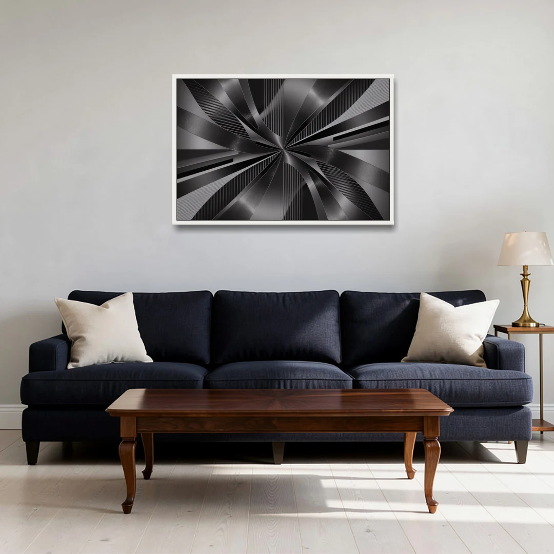 Luxurious Fluidity Black and Grey Abstract - White Framed Canvas Wall Art - Sofa - 36x24
