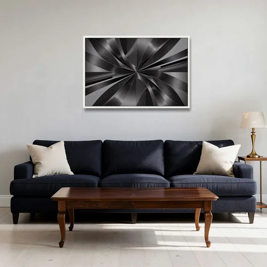 Luxurious Fluidity Black and Grey Abstract - White Framed Canvas Wall Art - Sofa - 36x24