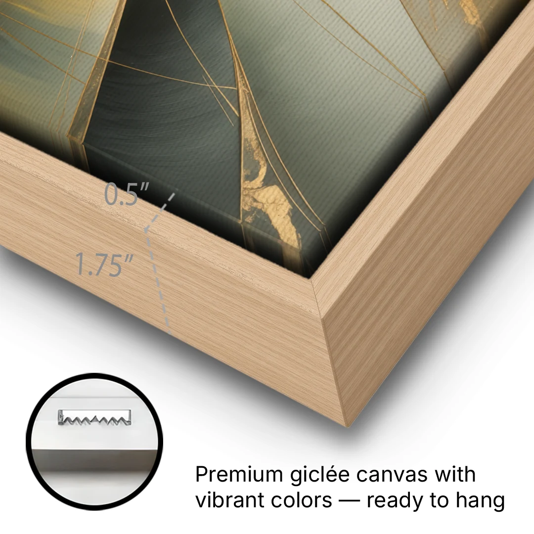 Luxurious Forms Yellow and Grey Abstract - Oak Framed Canvas Wall Art - Gallery Wrap Corner