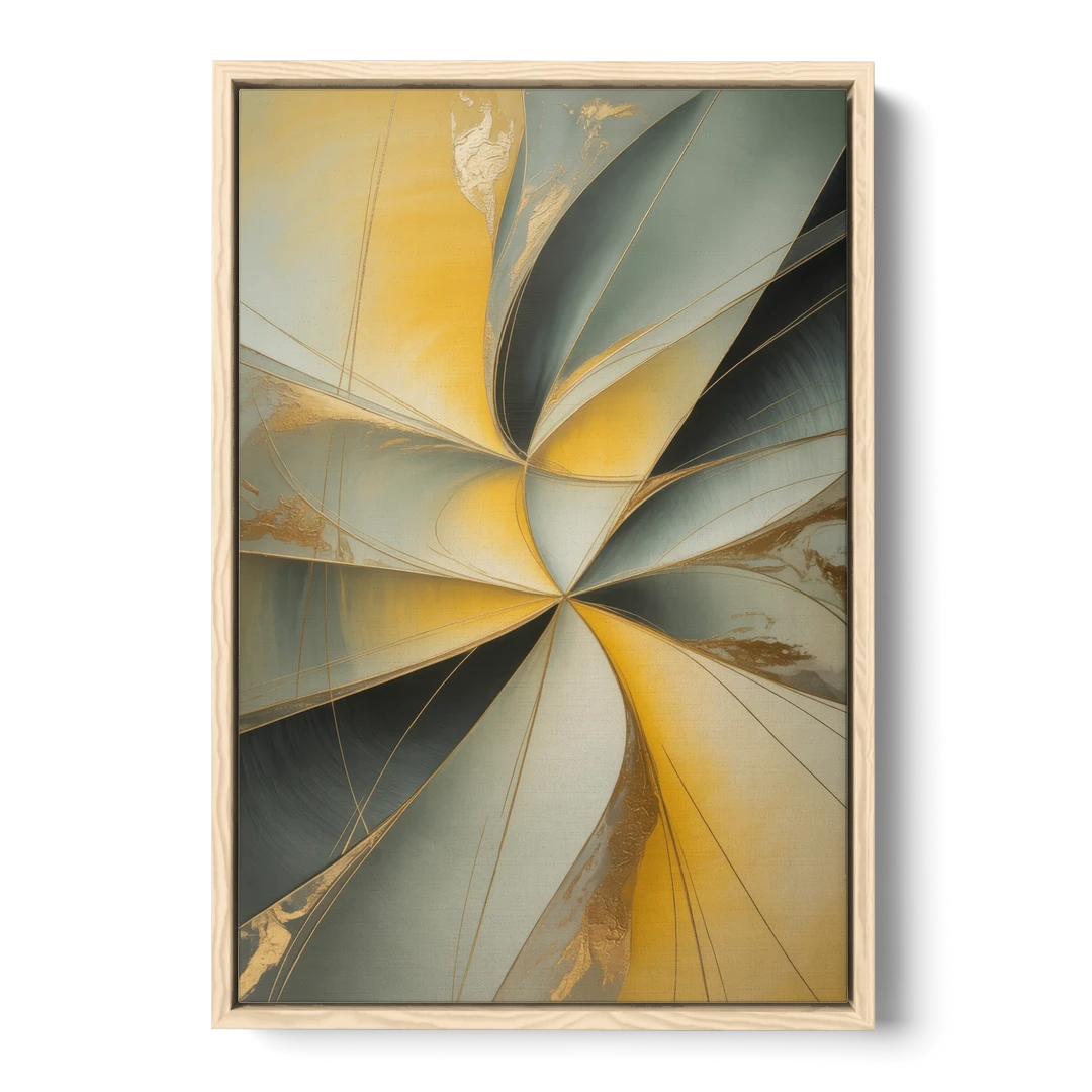 Luxurious Forms Yellow and Grey Abstract - Oak Framed Canvas Wall Art - Front