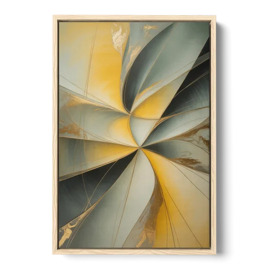 Luxurious Forms Yellow and Grey Abstract - Oak Framed Canvas Wall Art - Front