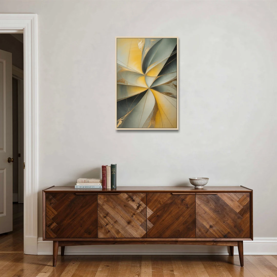 Luxurious Forms Yellow and Grey Abstract - Oak Framed Canvas Wall Art - Coffee Table - 24x36