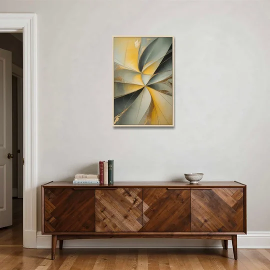 Luxurious Forms Yellow and Grey Abstract - Oak Framed Canvas Wall Art - Coffee Table - 24x36