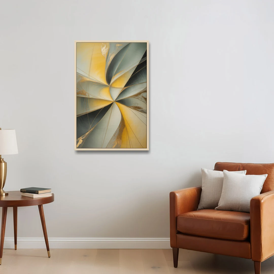Luxurious Forms Yellow and Grey Abstract - Oak Framed Canvas Wall Art - Sofa - 24x36