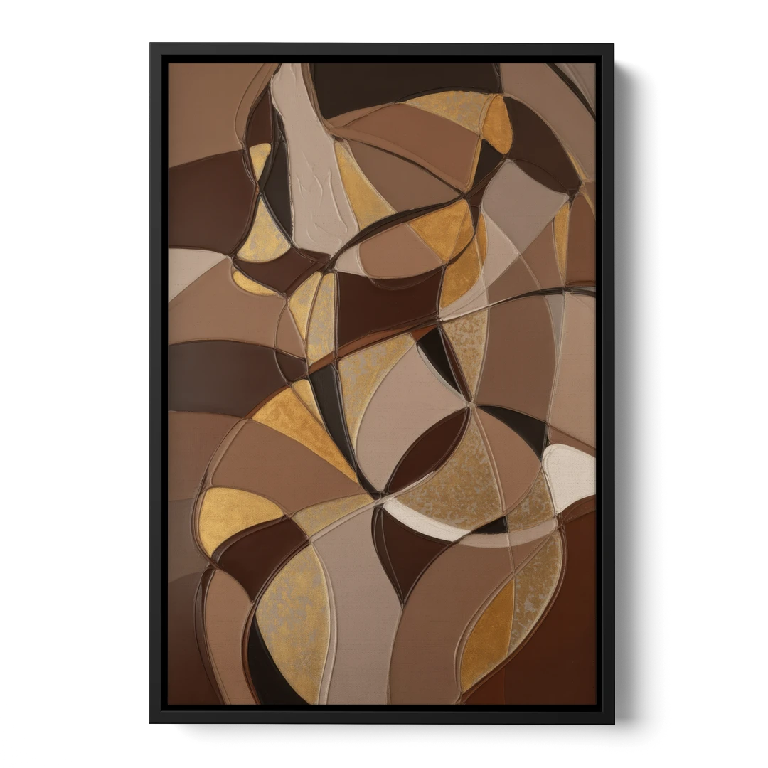 Luxurious Geometric Harmony Brown Abstract - Black Framed Canvas Wall Art - Front