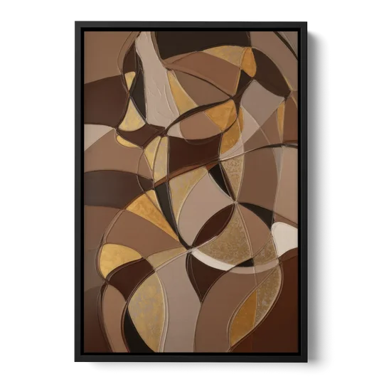 Luxurious Geometric Harmony Brown Abstract - Black Framed Canvas Wall Art - Front