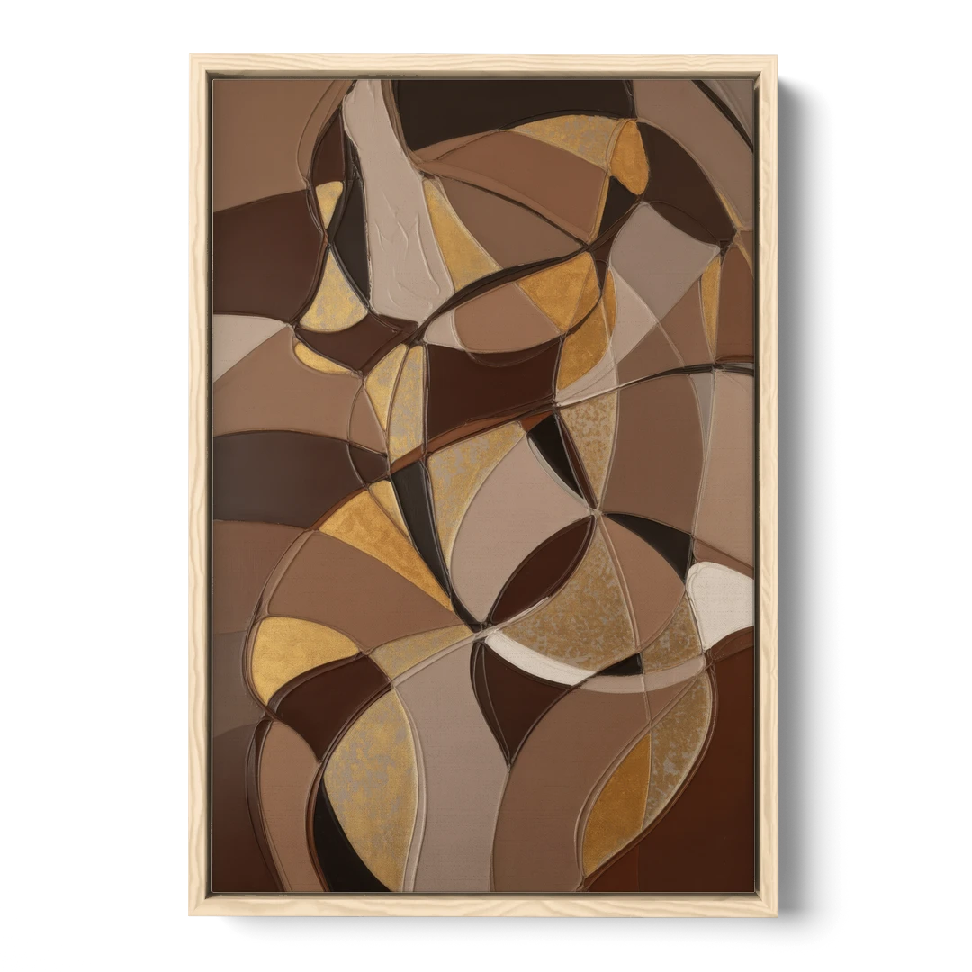 Luxurious Geometric Harmony Brown Abstract - Oak Framed Canvas Wall Art - Front