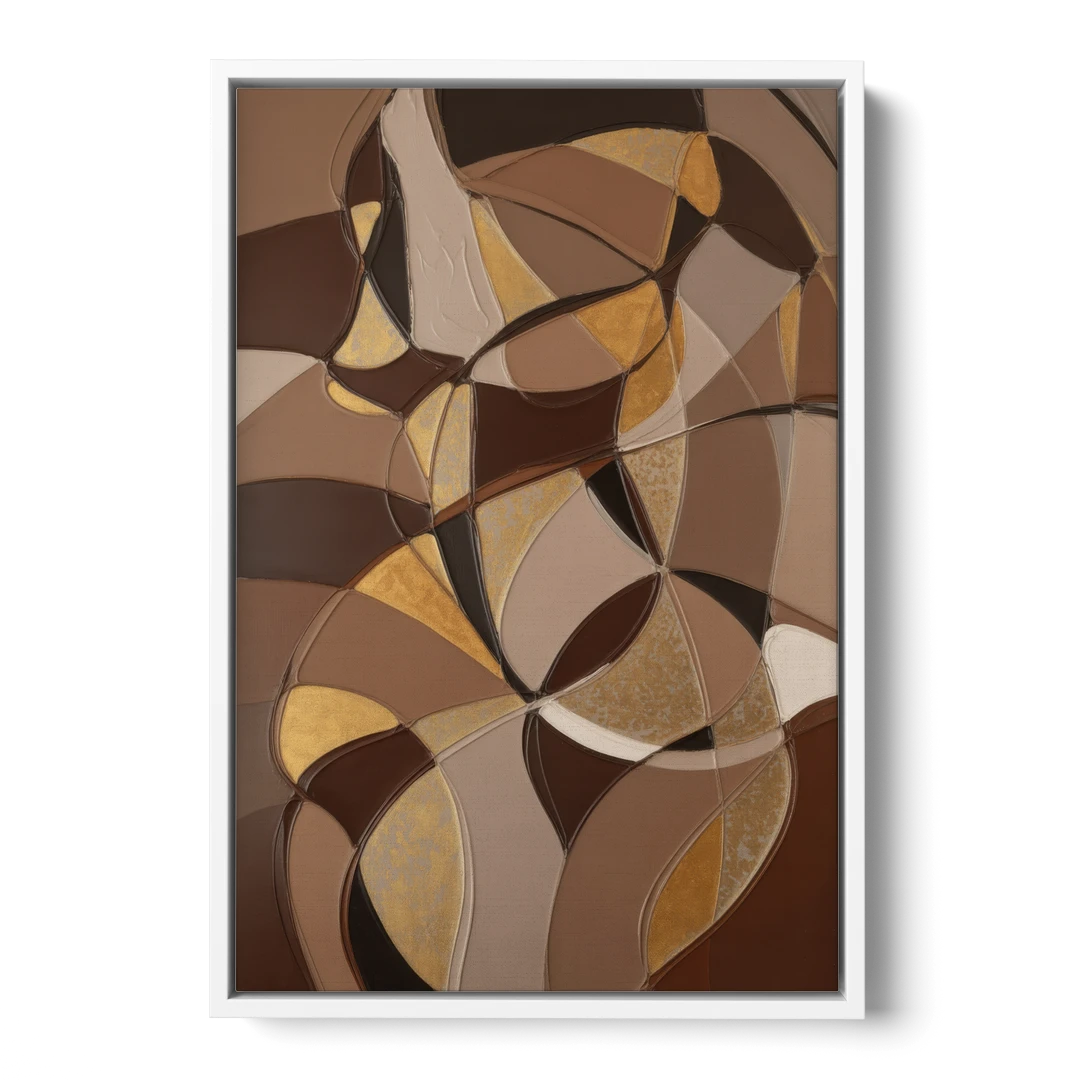 Luxurious Geometric Harmony Brown Abstract - White Framed Canvas Wall Art - Front