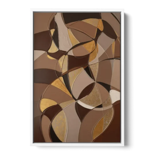 Luxurious Geometric Harmony Brown Abstract - White Framed Canvas Wall Art - Front