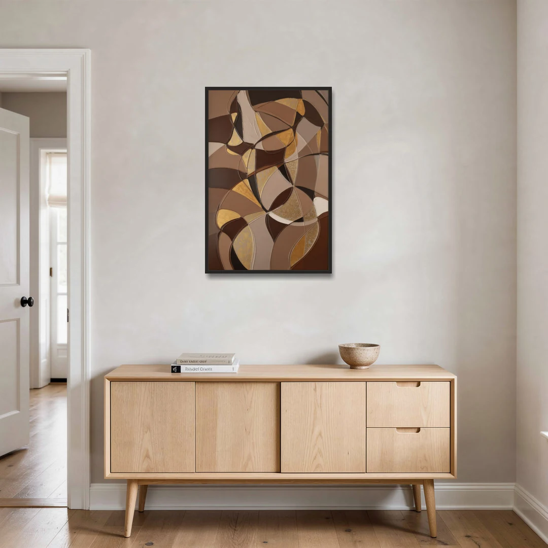 Luxurious Geometric Harmony Brown Abstract - Black Framed Canvas Wall Art - Coffee Table - 24x36