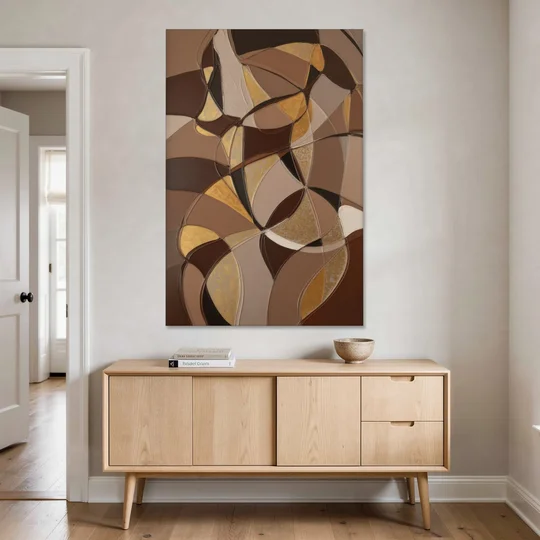 Luxurious Geometric Harmony Brown Abstract - Canvas Wall Art - Coffee Table - 40x60