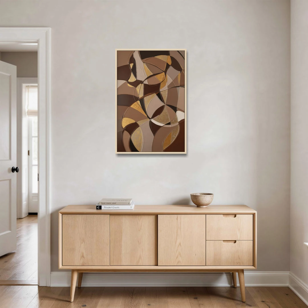 Luxurious Geometric Harmony Brown Abstract - Oak Framed Canvas Wall Art - Coffee Table - 24x36