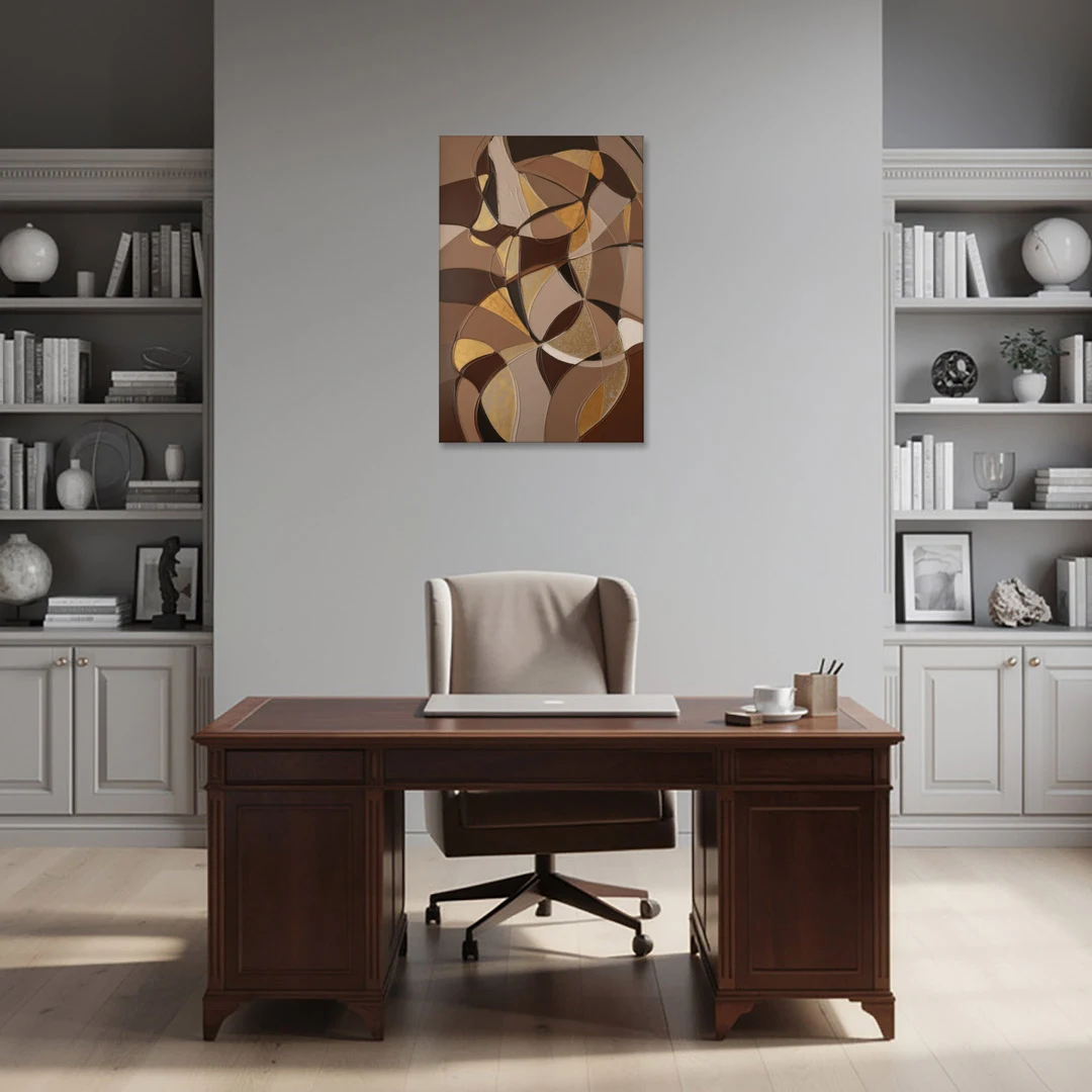 Luxurious Geometric Harmony Brown Abstract - Canvas Wall Art - Office - 24x36