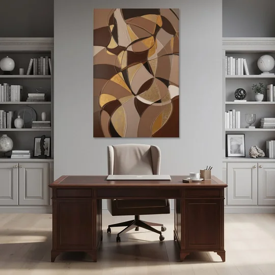 Luxurious Geometric Harmony Brown Abstract - Canvas Wall Art - Office - 40x60