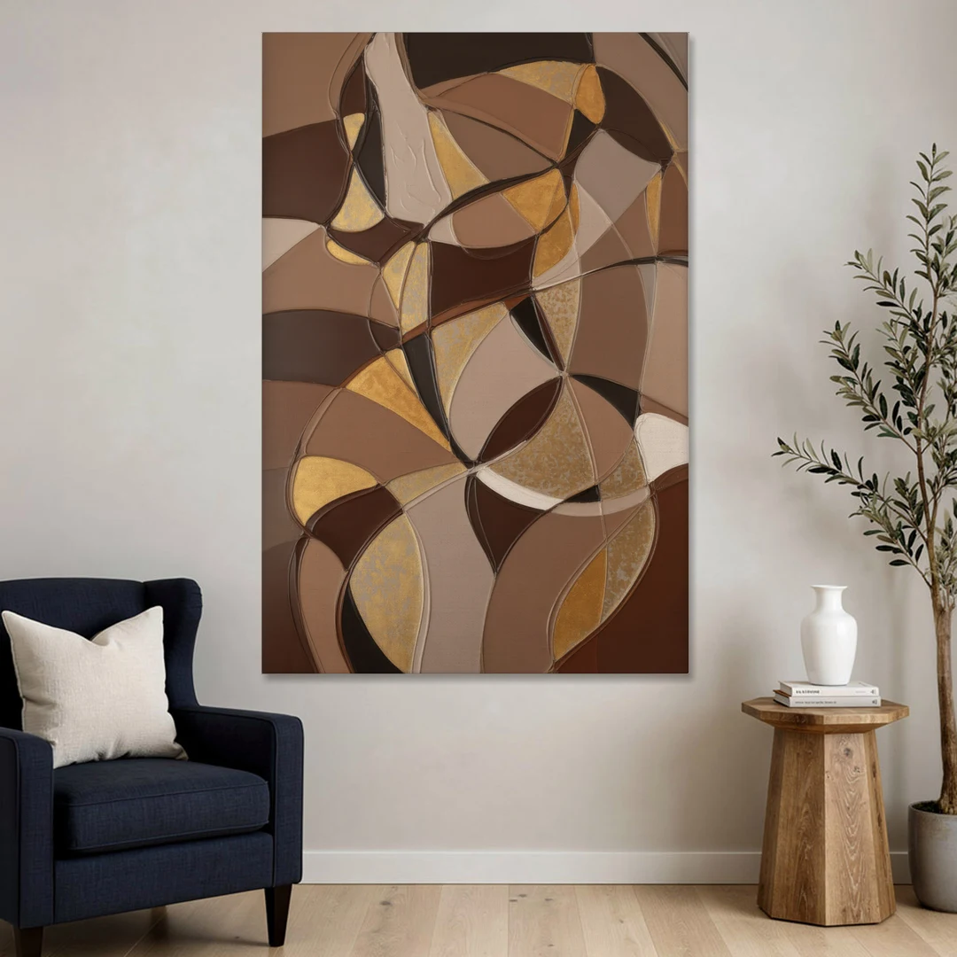 Luxurious Geometric Harmony Brown Abstract - Canvas Wall Art - Sofa - 40x60