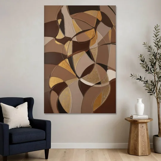 Luxurious Geometric Harmony Brown Abstract - Canvas Wall Art - Sofa - 40x60