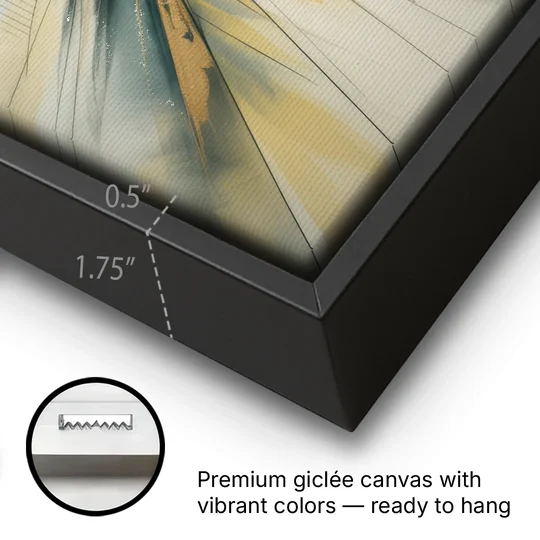Luxurious Geometric Yellow and Grey Abstract - Black Framed Canvas Wall Art - Gallery Wrap Corner