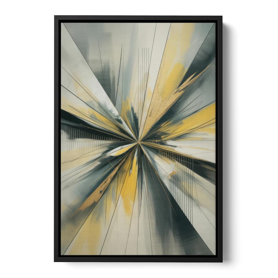 Luxurious Geometric Yellow and Grey Abstract - Black Framed Canvas Wall Art - Front