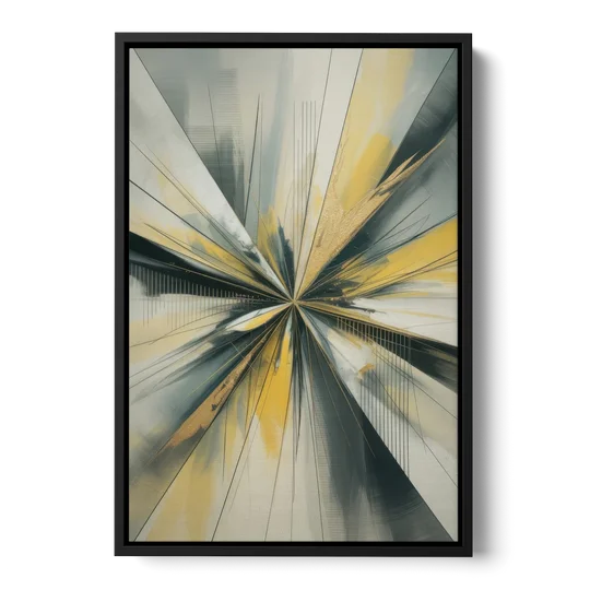 Luxurious Geometric Yellow and Grey Abstract - Black Framed Canvas Wall Art - Front
