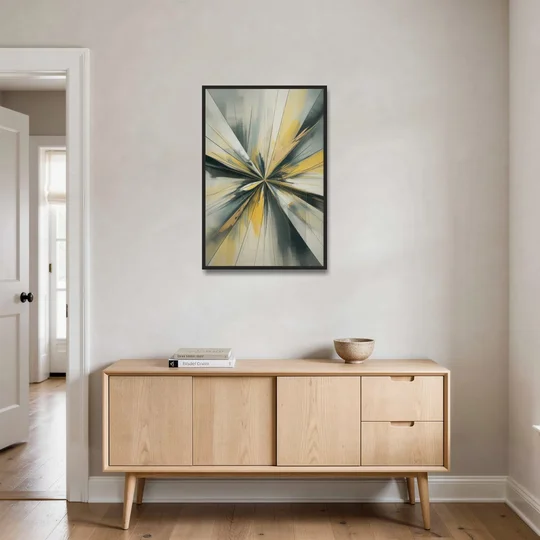 Luxurious Geometric Yellow and Grey Abstract - Black Framed Canvas Wall Art - Coffee Table - 24x36