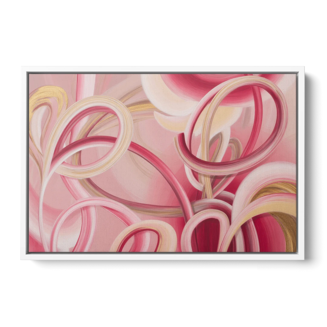 Luxurious Interwoven Pink Abstract - White Framed Canvas Wall Art - Front