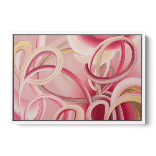 Luxurious Interwoven Pink Abstract - White Framed Canvas Wall Art - Front
