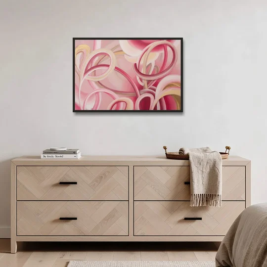 Luxurious Interwoven Pink Abstract - Black Framed Canvas Wall Art - Coffee Table - 36x24