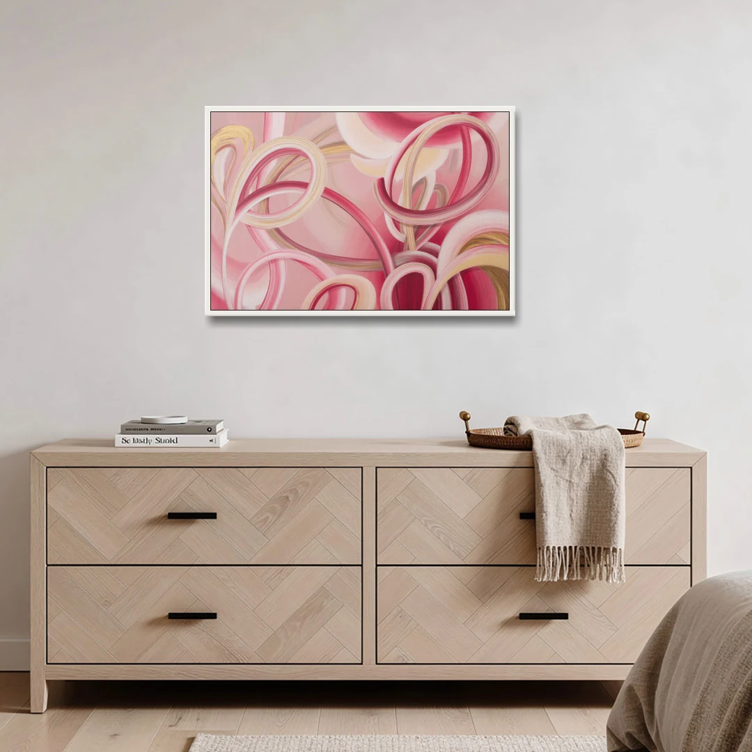 Luxurious Interwoven Pink Abstract - White Framed Canvas Wall Art - Coffee Table - 36x24