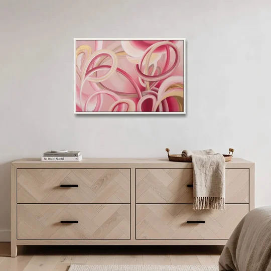 Luxurious Interwoven Pink Abstract - White Framed Canvas Wall Art - Coffee Table - 36x24